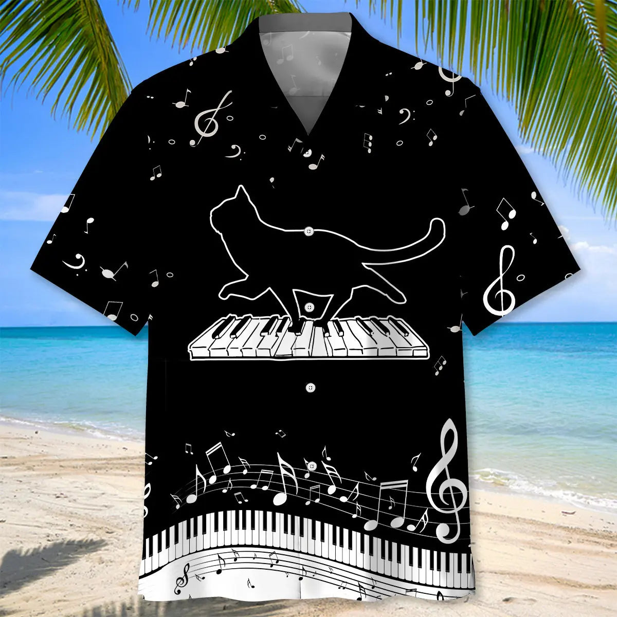 Cat Walk Piano Hawaiian Shirt For Animal Lovers, Beach Travel, And Casual Summer Style