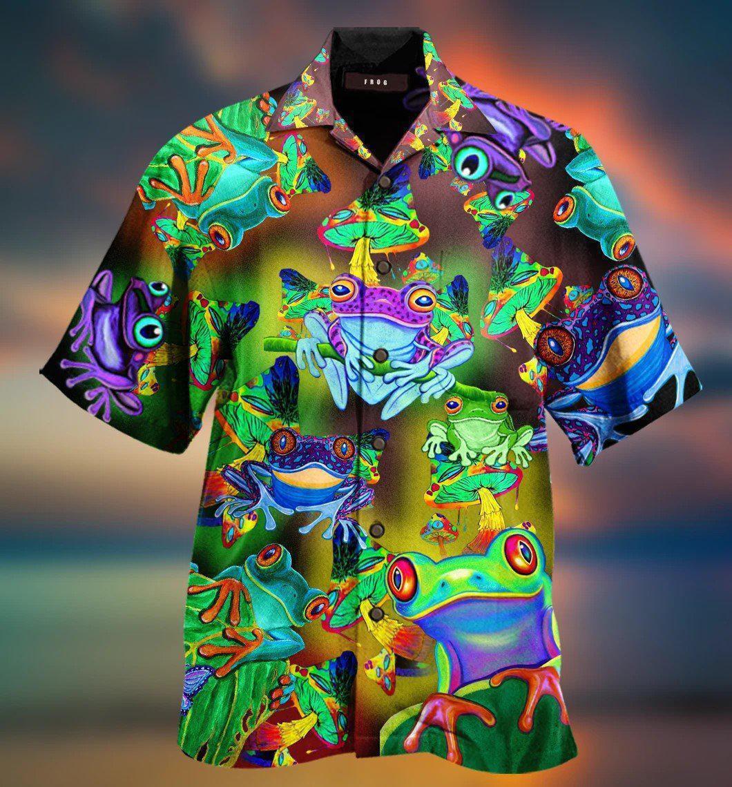 Neon Frog Stunning Hawaiian Shirt Artwork View For Weekend Travel And Beach Style