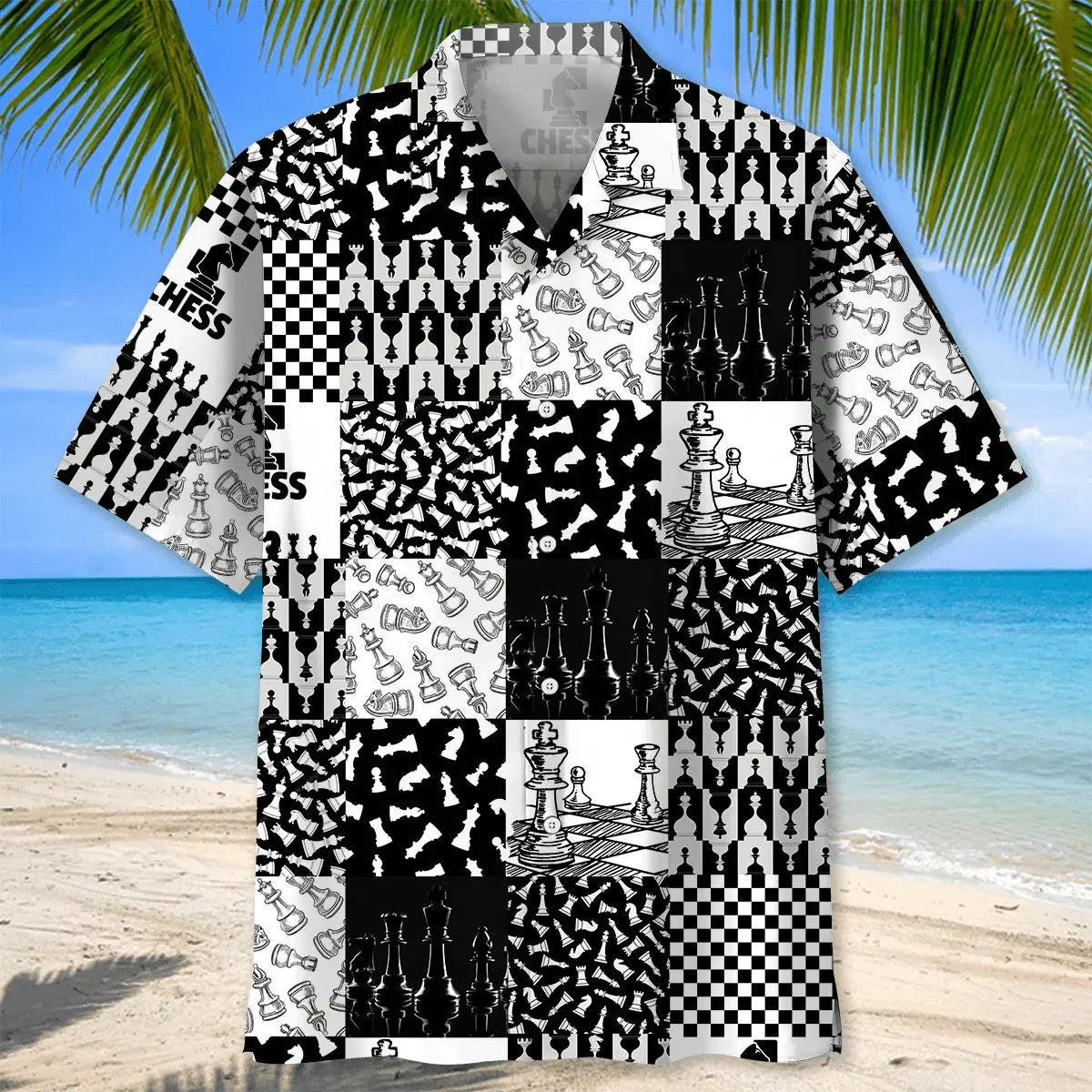 Chess Caro Hawaiian Shirt For Summer Vacation, Beach Travel, And Casual Wear
