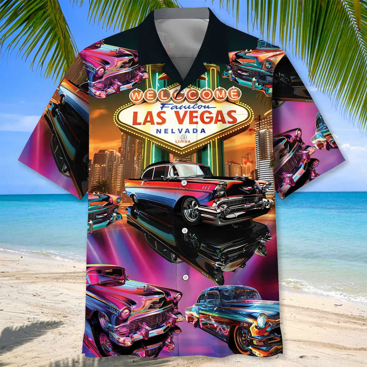 Classic Car Las Vegas Night Pocket Hawaiian Shirt