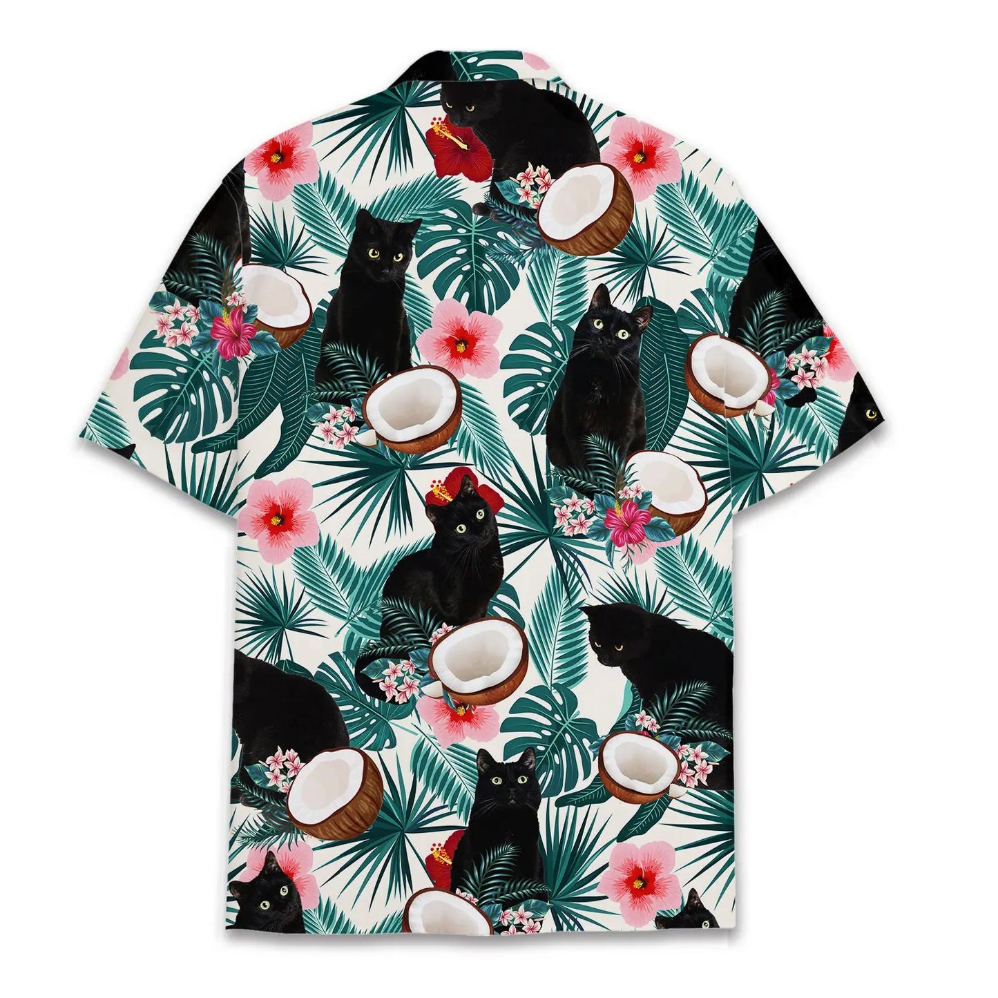 Tropical Island Black Cat Aloha Hawaiian Shirt For Beach Days, Summer Outings, And Thoughtful Gift Giving