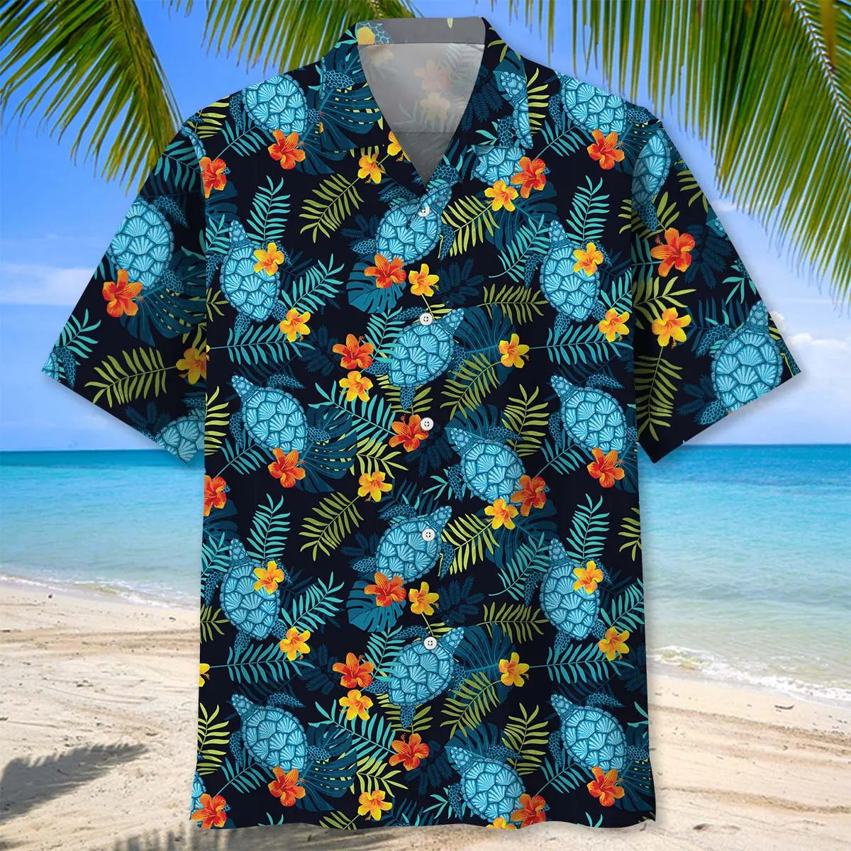 Colorful Tropical Turtle Hawaiian Shirt For Beach Days, Summer Outings, And Thoughtful Gift Giving