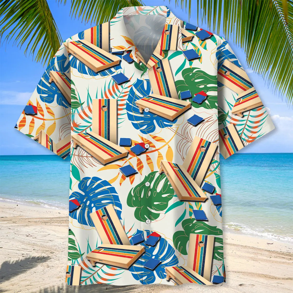 Retro Tropical Cornhole Hawaiian Shirt For Summer Vacation, Beach Travel, And Casual Wear