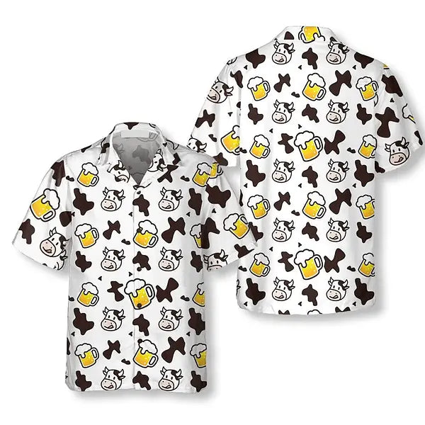 Cow And Beer Mug Seamless Pattern Cow All Printed 3D Hawaiian Shirt