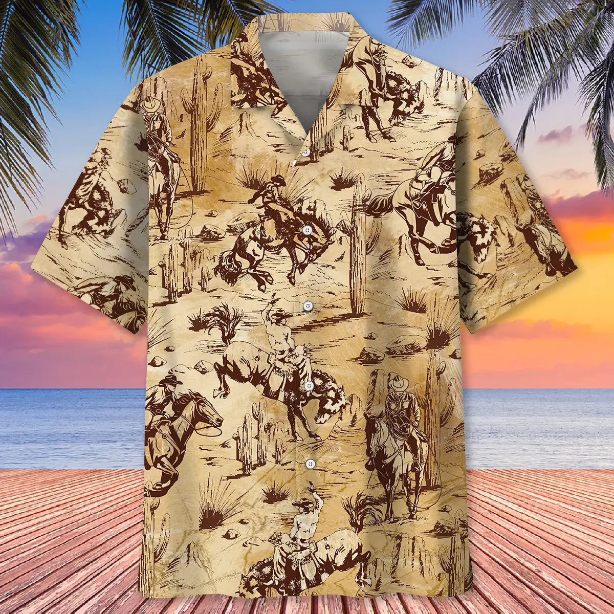 Cowboy Riding Horse Hawaiian Shirt For Tropical Holidays, Outdoor Gatherings, And Everyday Comfort