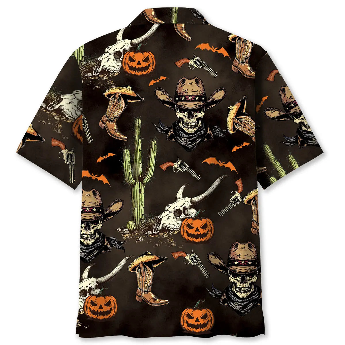 Halloween Cowboy Skull Hawaiian Shirt For Halloween Parties, Beach Trips, And Bold Seasonal Style