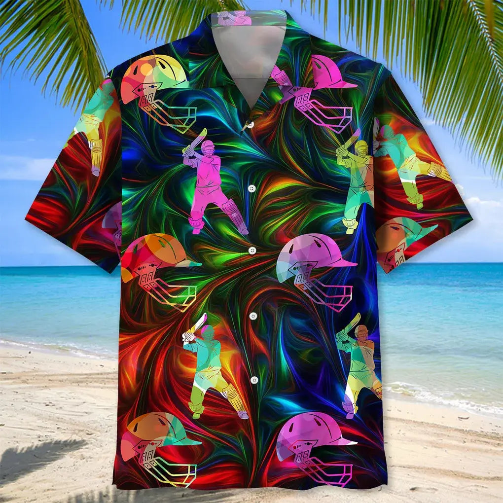 Colorful Cricket Hawaiian Shirt For Resort Trips, Coastal Parties, And Warm Weather Style
