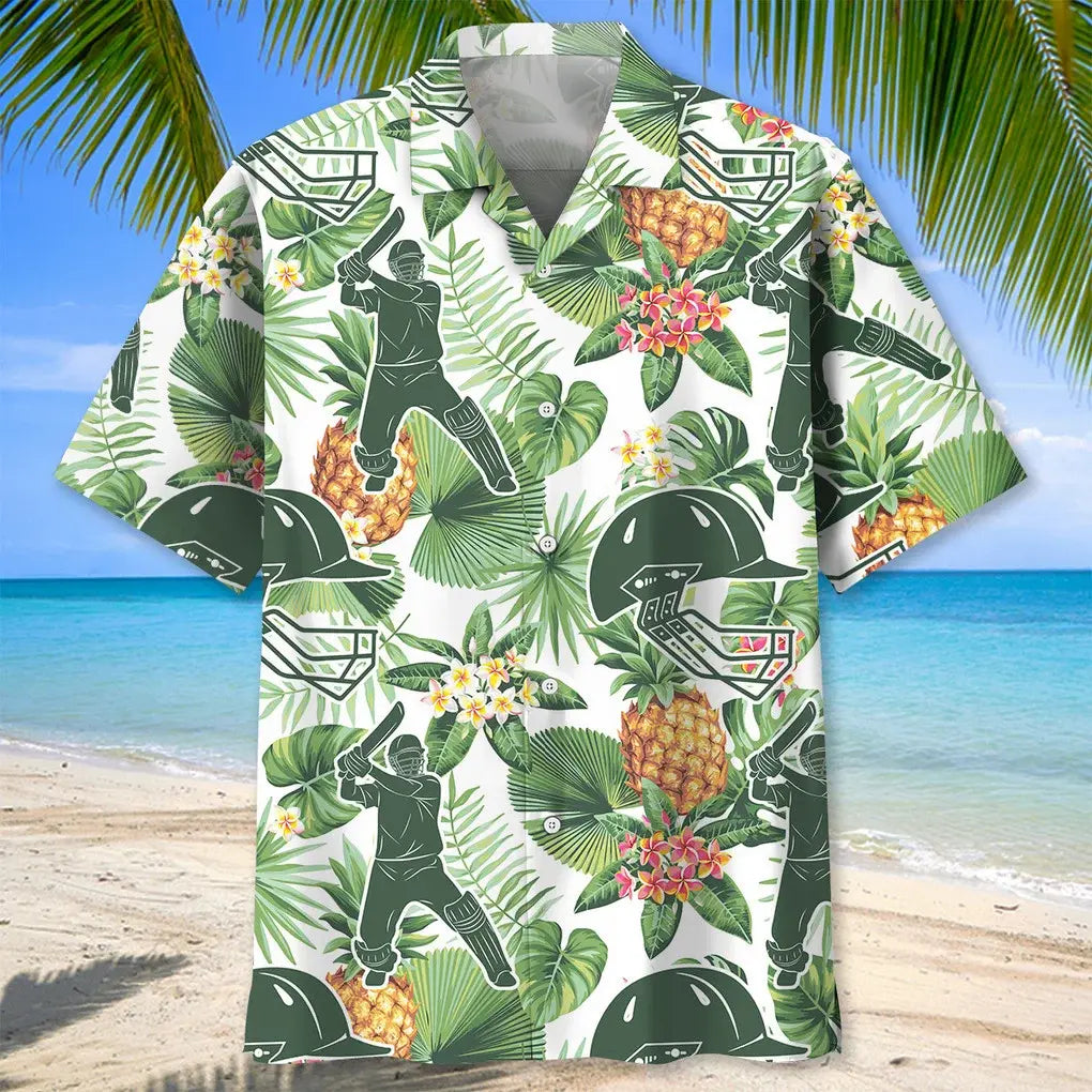 Tropical Cricket Pineapple Hawaiian Shirt For Sports Fans, Summer Outings, And Relaxed Vacation Wear