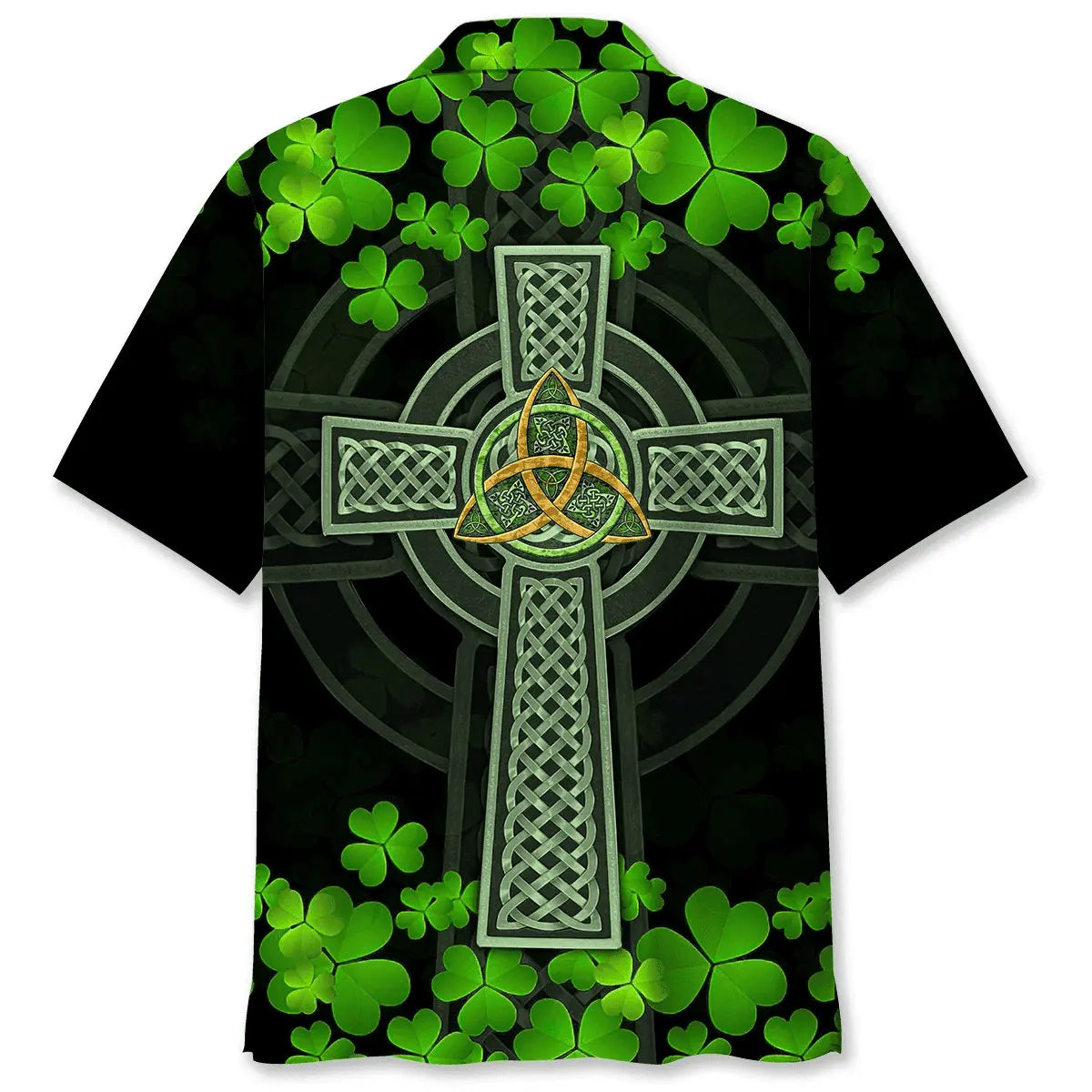 Cross Green Irish Saint Patrick's Day Hawaiian Shirt For Resort Trips, Coastal Parties, And Warm Weather Style