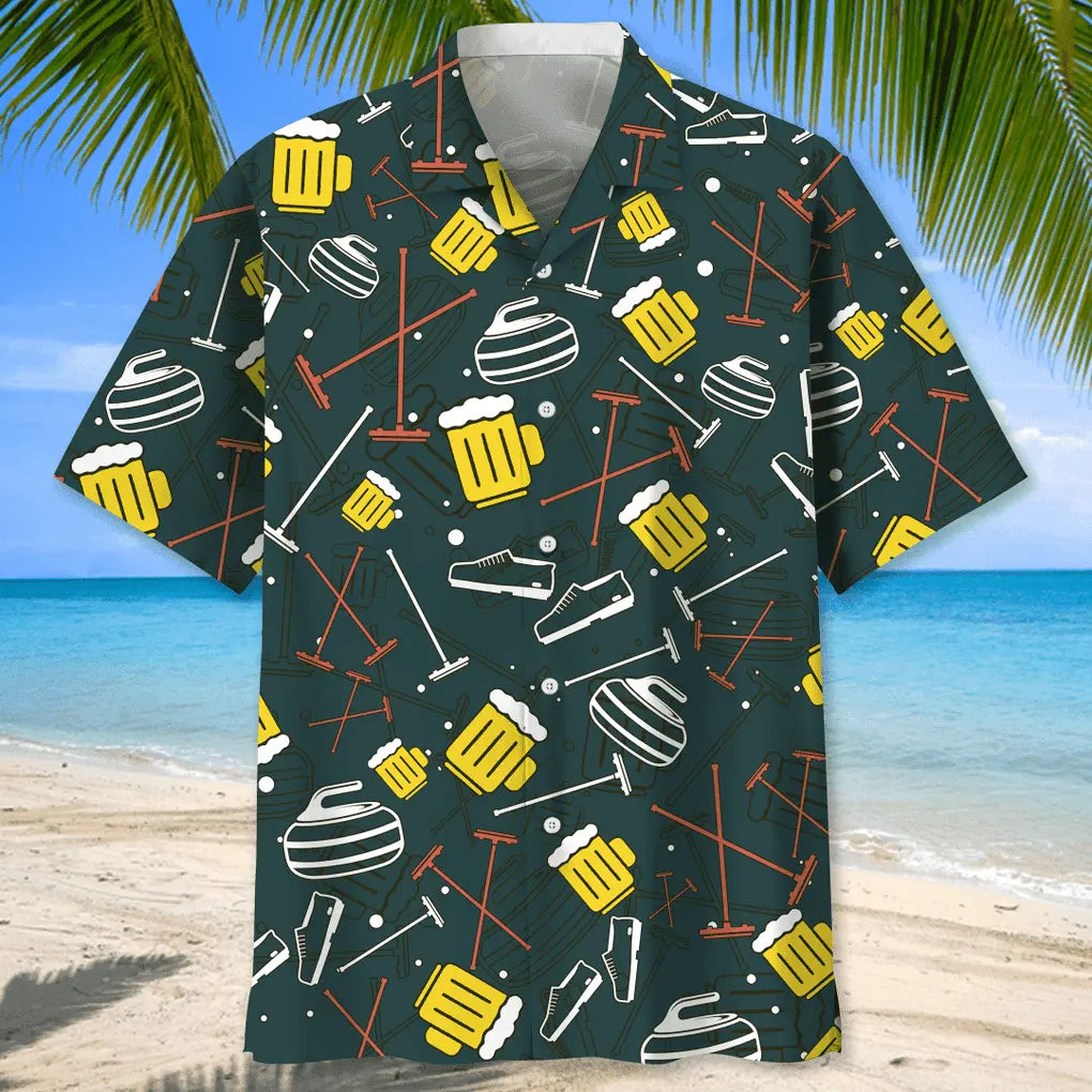 Curling Beer Hawaiian Shirt For Beach Days, Summer Outings, And Thoughtful Gift Giving