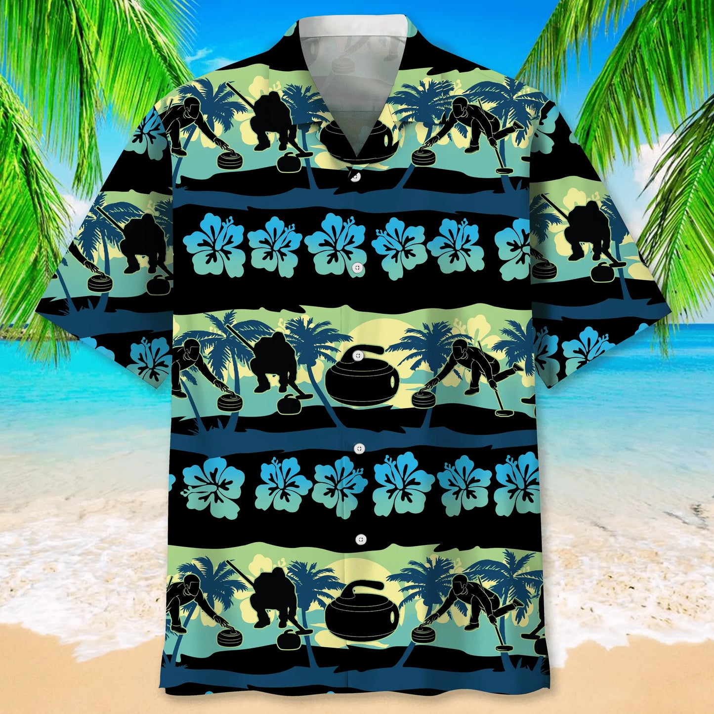Curling Nature Beach Hawaiian Shirt For Island Getaways, Outdoor Gatherings, And Comfortable Summer Wear
