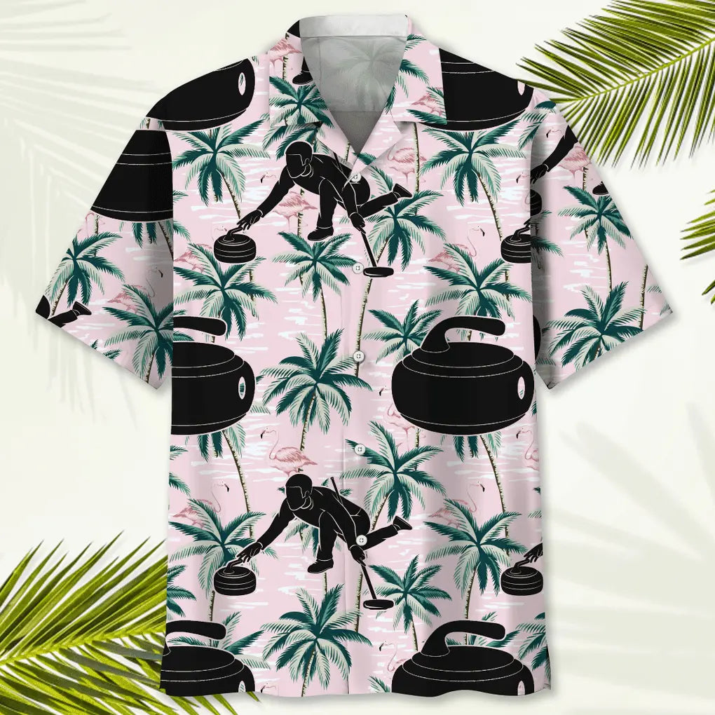 Tropical Curling Pink Hawaiian Shirt For Summer Vacation, Beach Travel, And Casual Wear