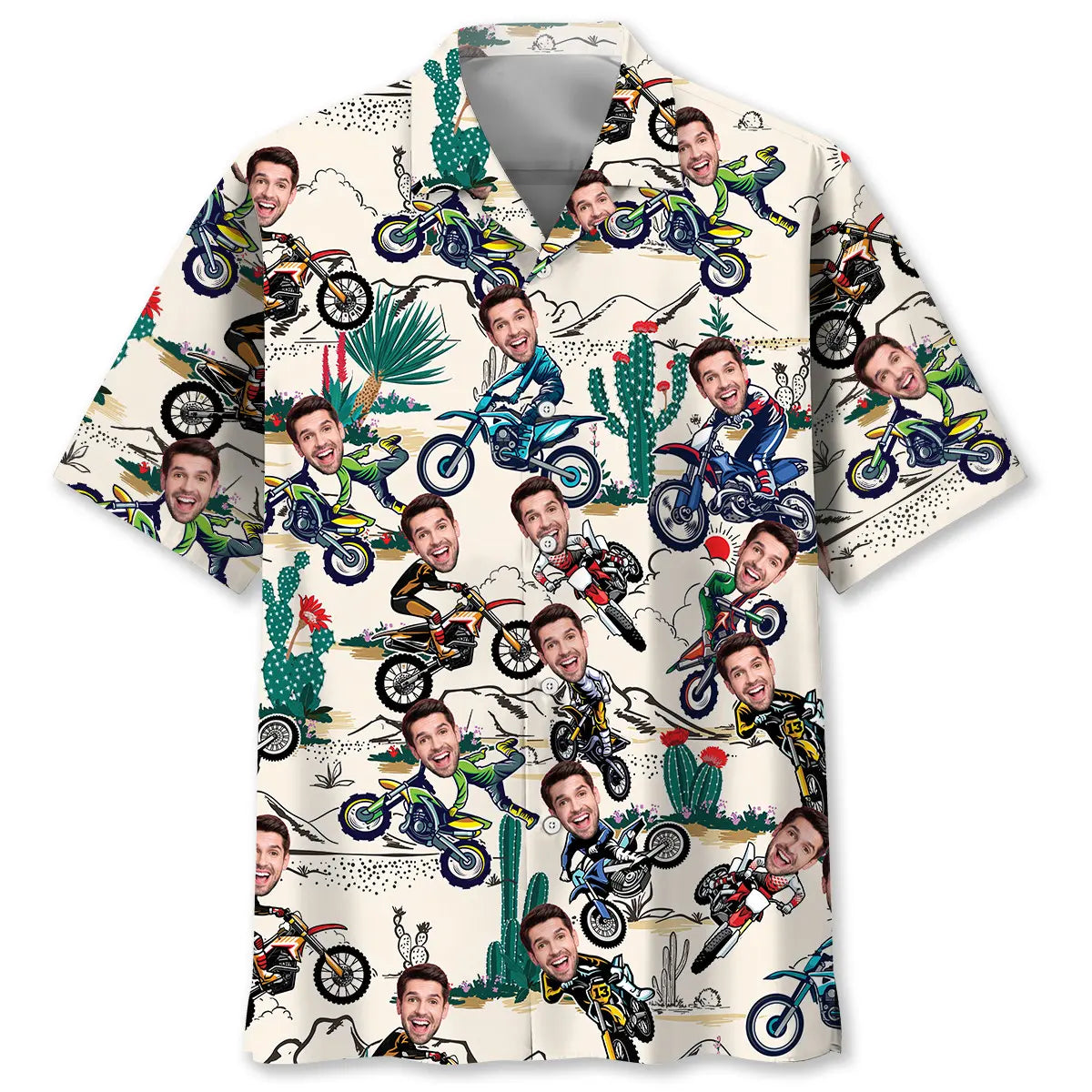 Personalized Photo Face Dirt Bike Desert Hawaiian Shirt For Coastal Travel, Casual Events, And Comfortable Summer Wear