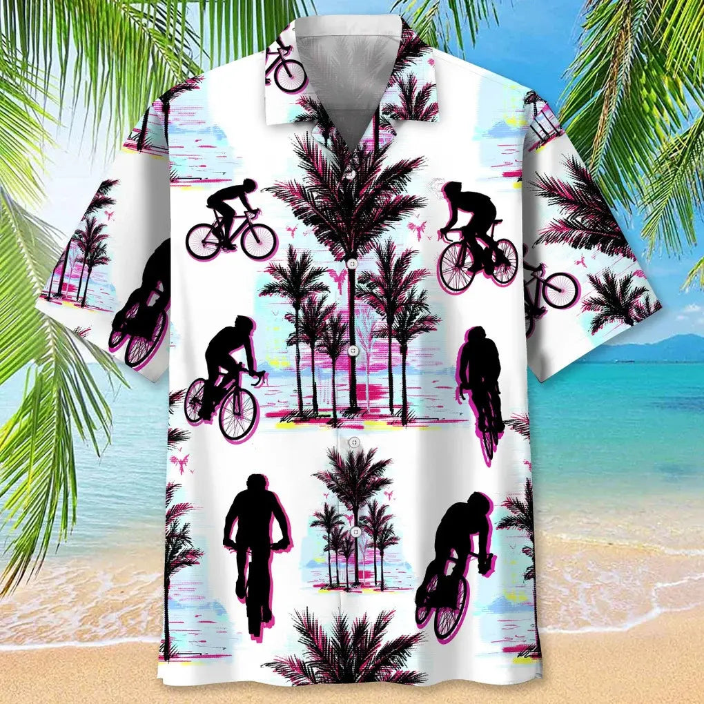 Abstract Cycling Background Hawaiian Shirt For Outdoor Adventures, Coastal Travel, And Comfortable Casual Style