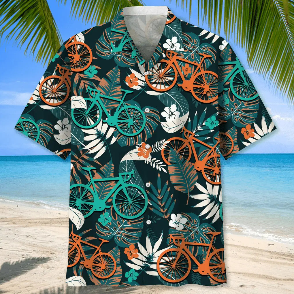 Colorful Tropical Cycling Hawaiian Shirt For Beach Days, Summer Outings, And Thoughtful Gift Giving