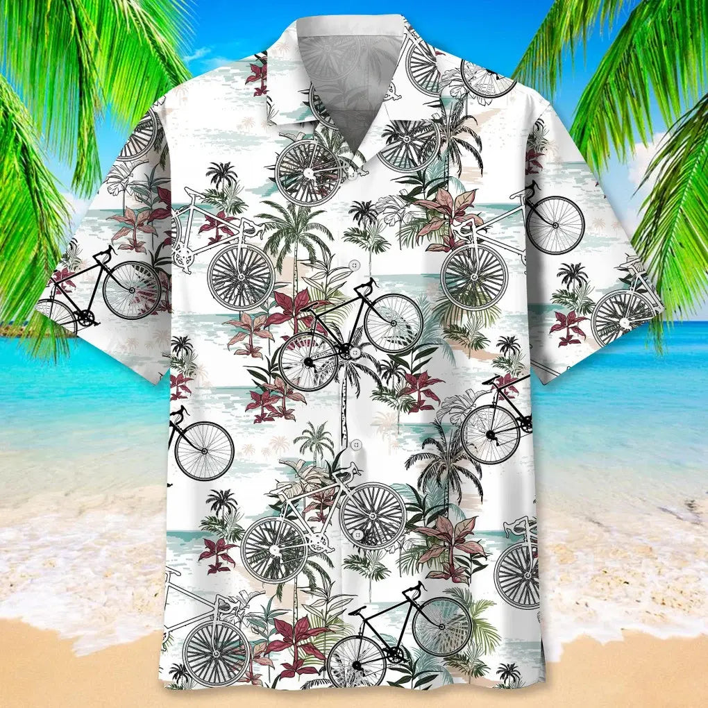 Cycling Nature Hawaiian Shirt For Summer Vacation, Beach Travel, And Casual Wear