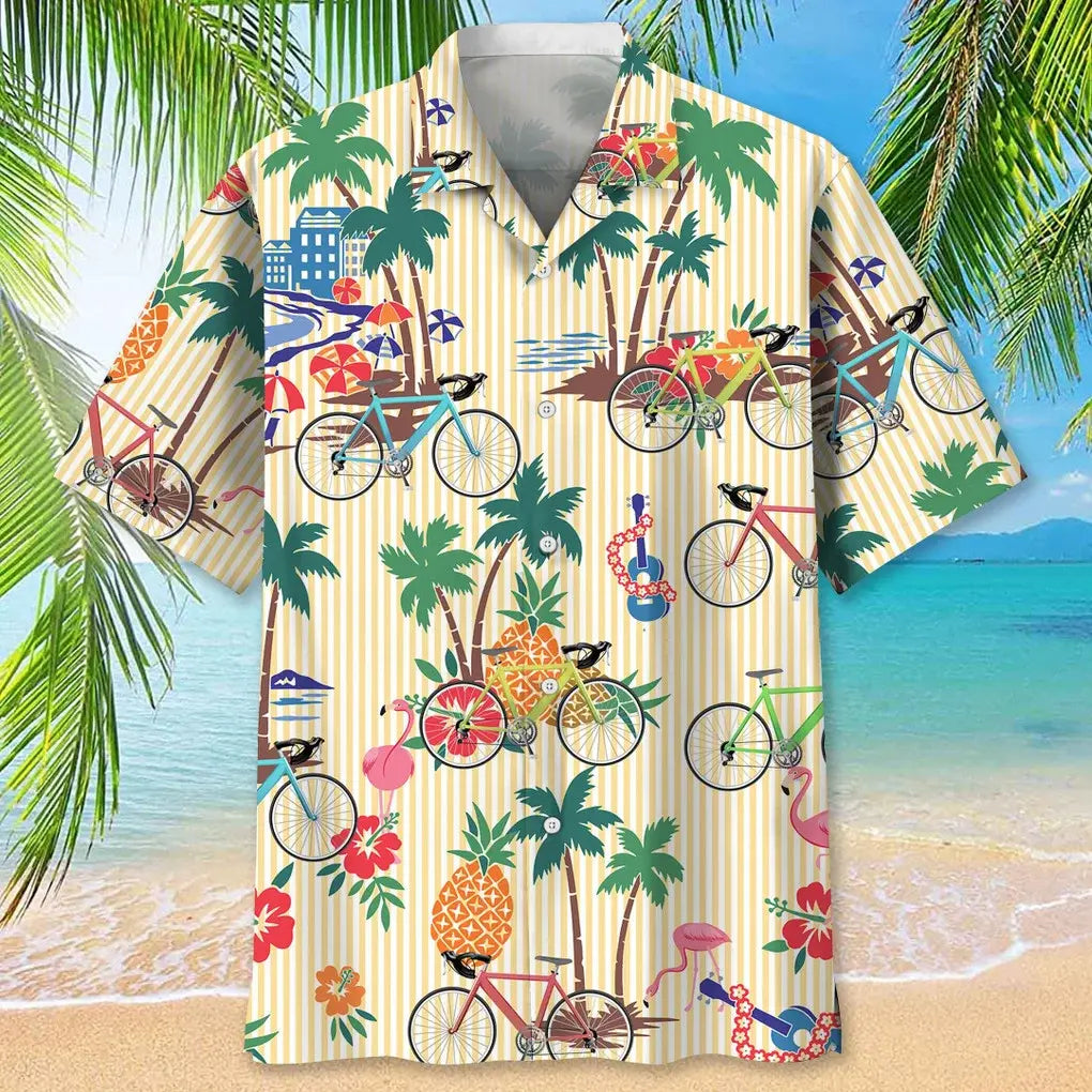 Tropical Cycling Hawaiian Shirt For Outdoor Adventures, Coastal Travel, And Comfortable Casual Style
