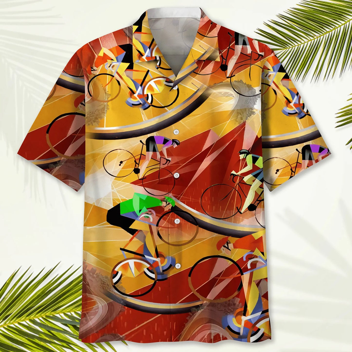 Vintage Cycling Hawaiian Shirt For Summer Vacation, Beach Travel, And Casual Wear