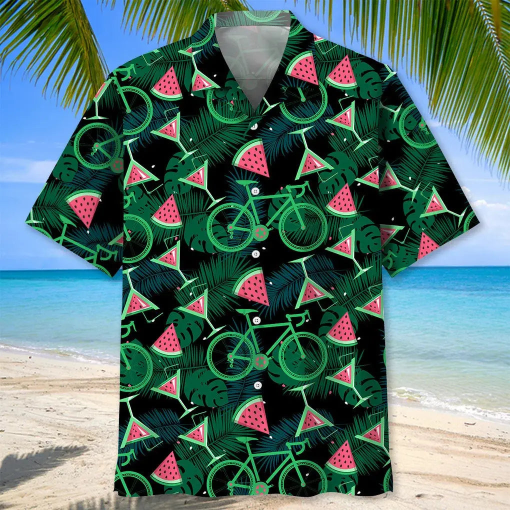 Cycling Watermelon Hawaiian Shirt For Beach Days, Summer Outings, And Thoughtful Gift Giving