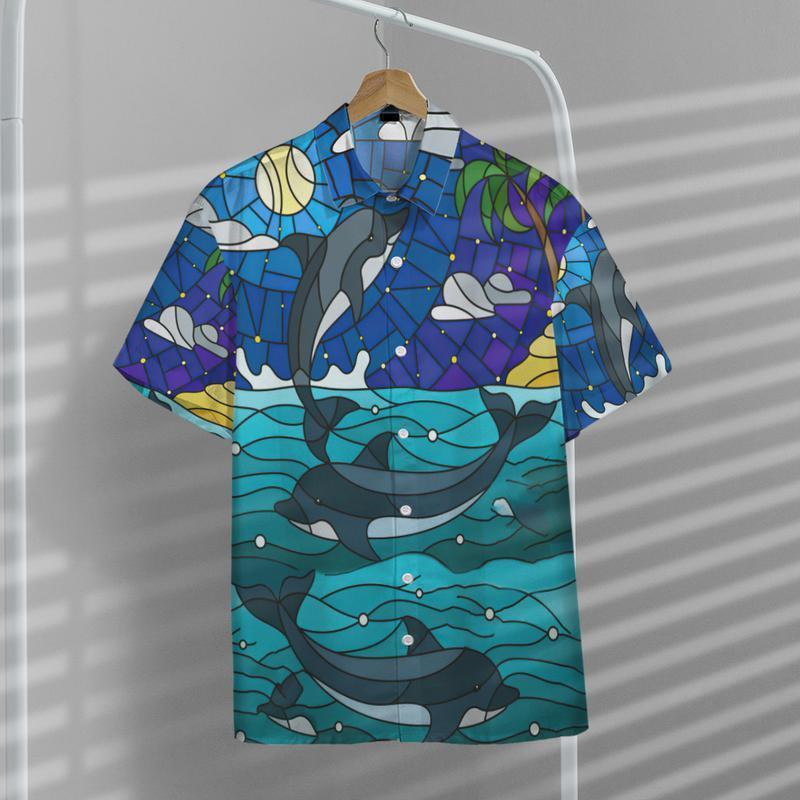 Dolphin Ocean Biology Sea Hawaiian Shirt Pattern Detail For Vacation Travel And Daily Wear