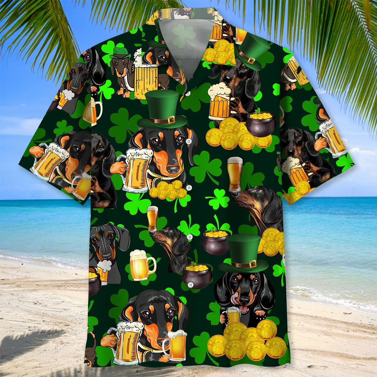 Dachshund Beer Irish Saint Patrick's Day Hawaiian Shirt For Resort Trips, Coastal Parties, And Warm Weather Style