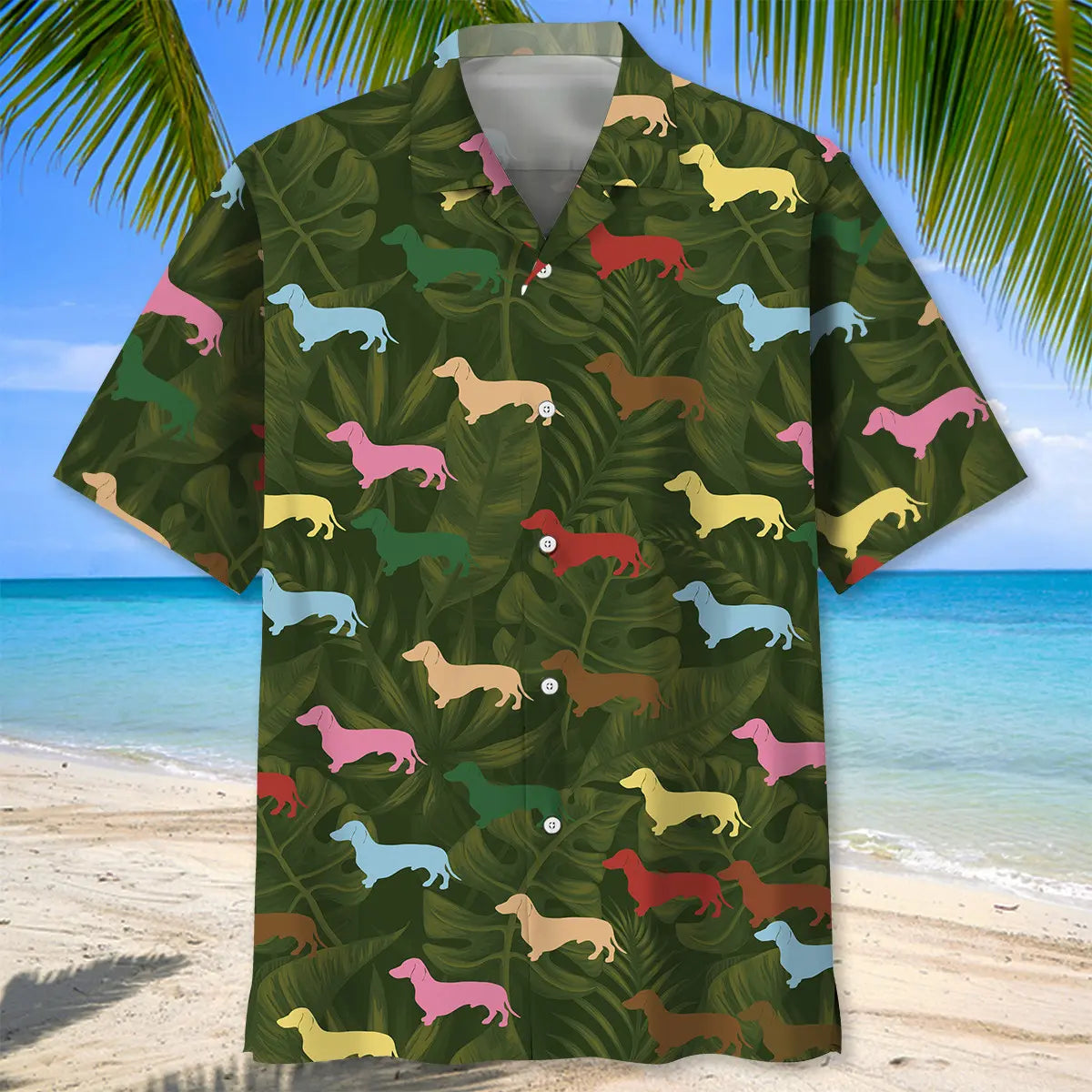 Colorful Dachshund Hawaiian Shirt For Animal Lovers, Beach Travel, And Casual Summer Style