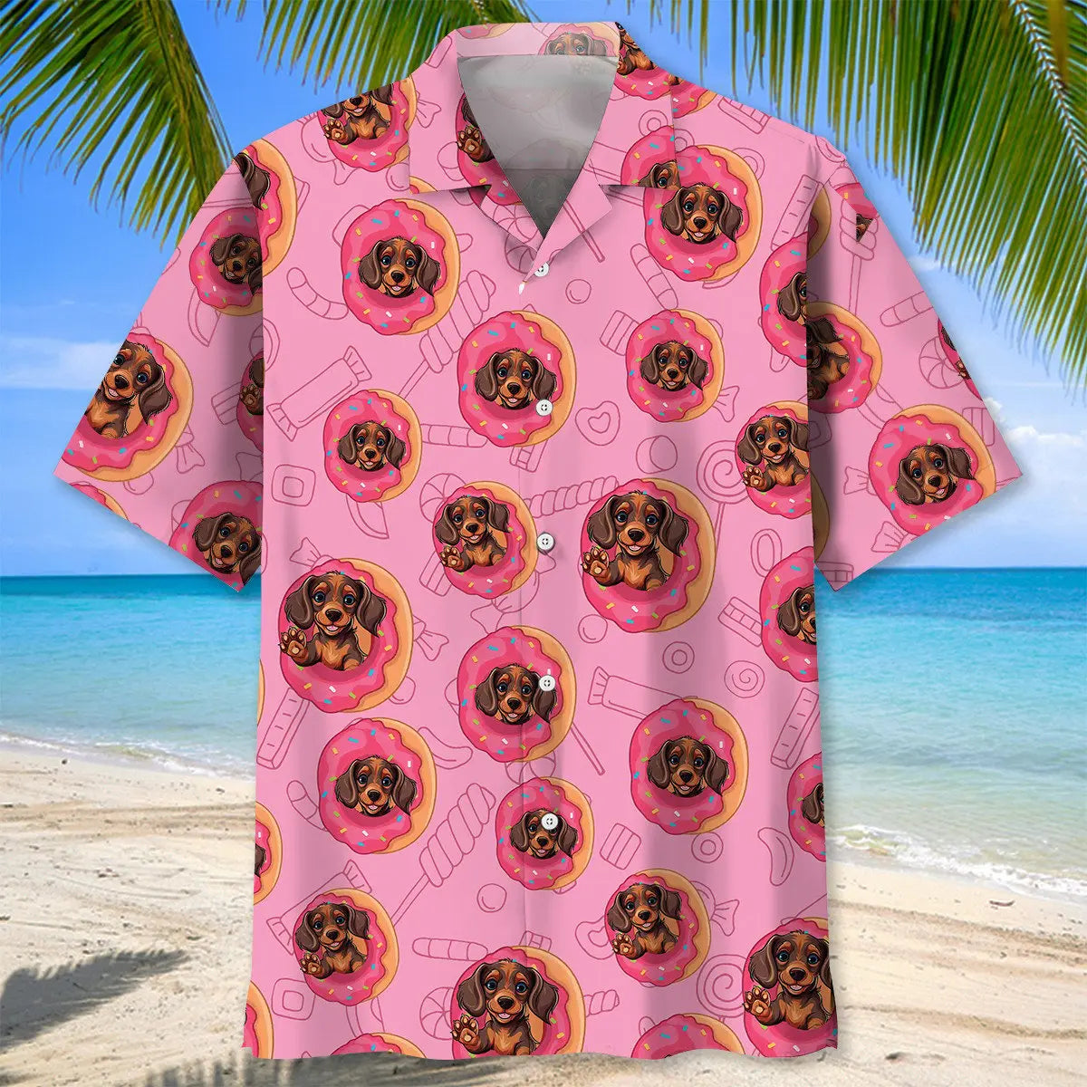 Dachshund Donut Hawaiian Shirt For Animal Lovers, Beach Travel, And Casual Summer Style