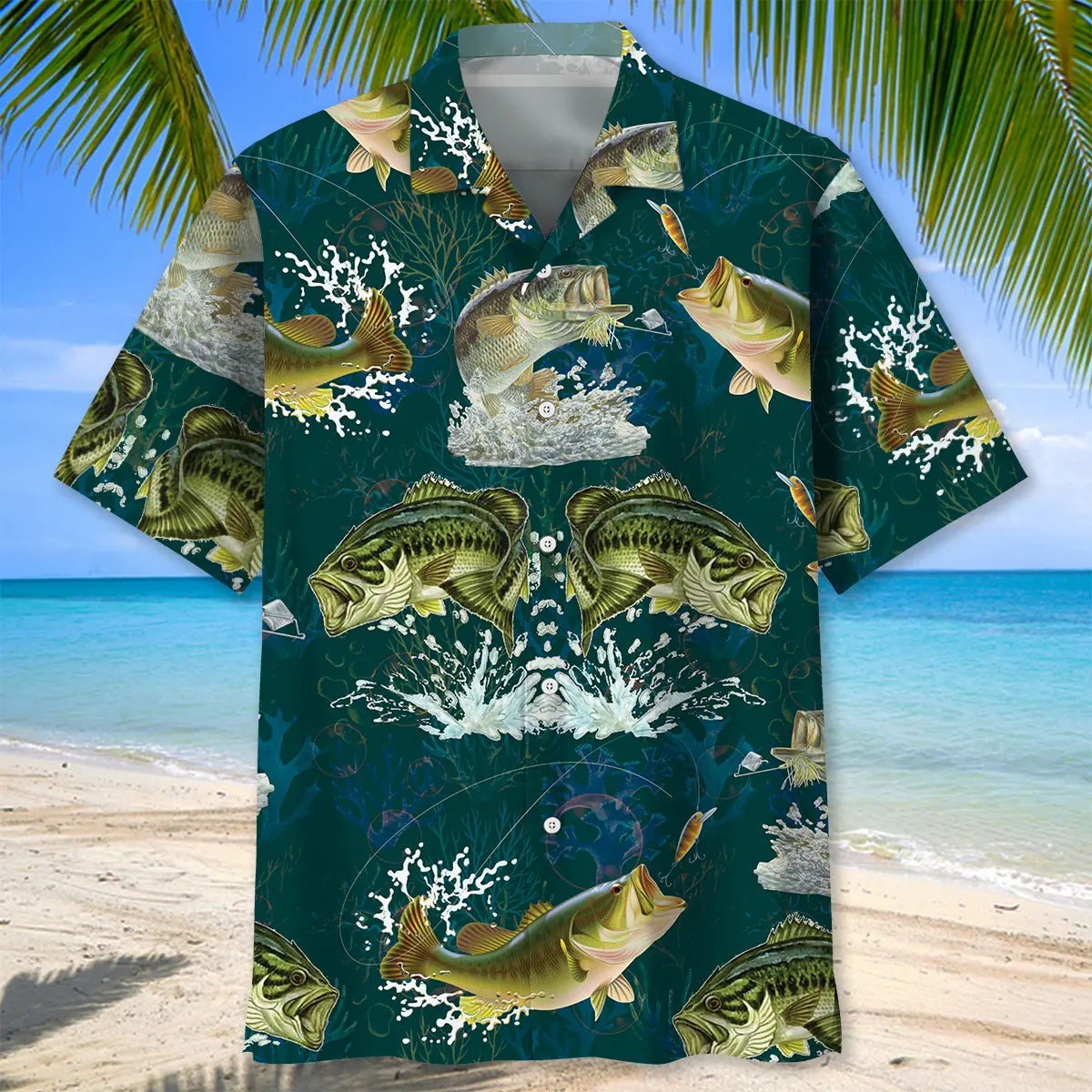 Dark Green Fishing Hawaiian Shirt For Beach Days, Summer Outings, And Thoughtful Gift Giving