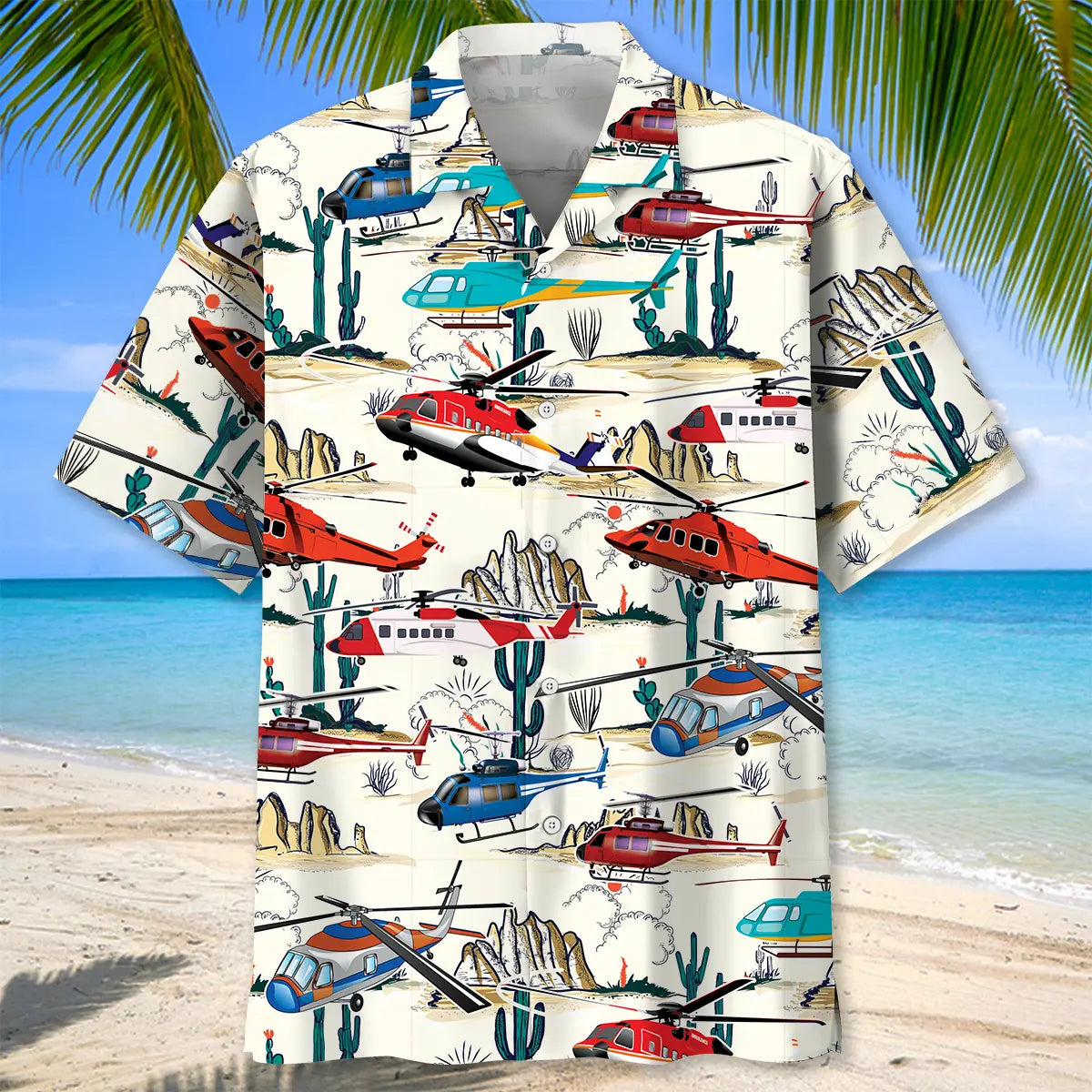 Colorful Desert Helicopter Hawaiian Shirt For Motorsport Events, Beach Travel, And Thoughtful Gift Giving