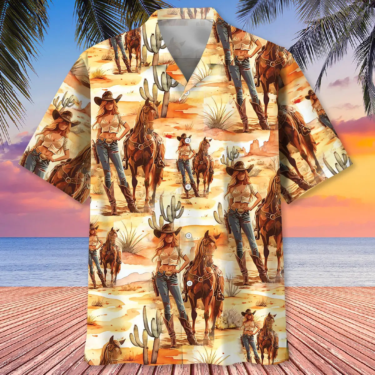 Desert Cowboy Cowgirl Hawaiian Shirt For Resort Trips, Coastal Parties, And Warm Weather Style
