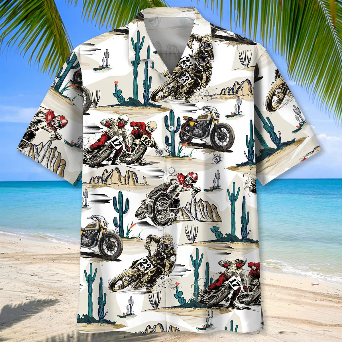 Desert Flat Track Bike Racing Hawaiian Shirt For Tropical Holidays, Outdoor Gatherings, And Everyday Comfort