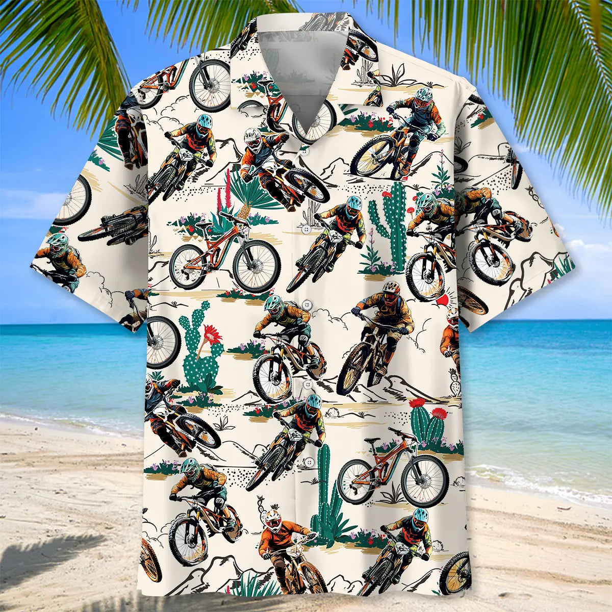 Desert Mountain Bike Racing Hawaiian Shirt For Automotive Enthusiasts, Coastal Trips, And Casual Warm Weather Style