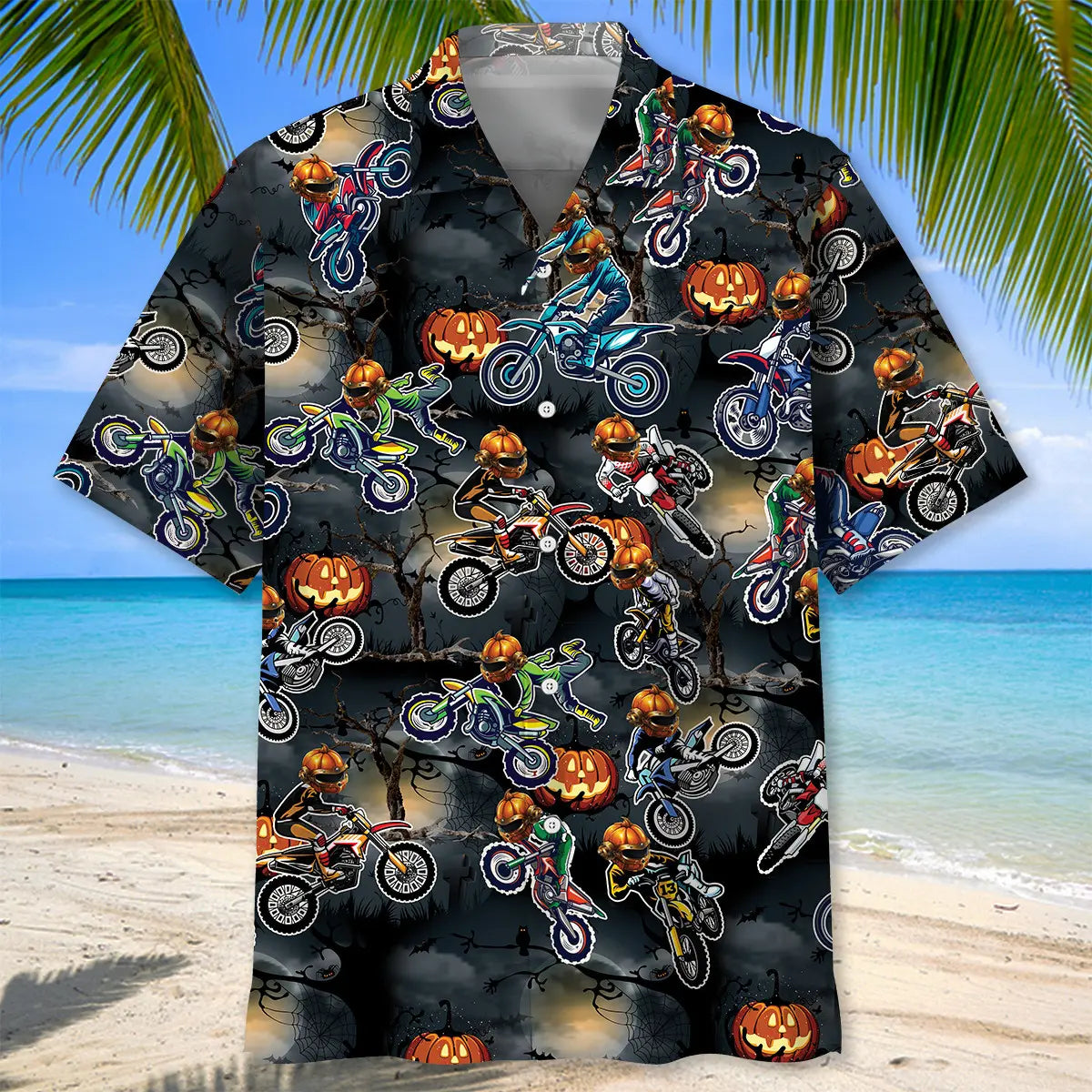 Halloween Dirt Bike Hawaiian Shirt For Resort Trips, Coastal Parties, And Warm Weather Style