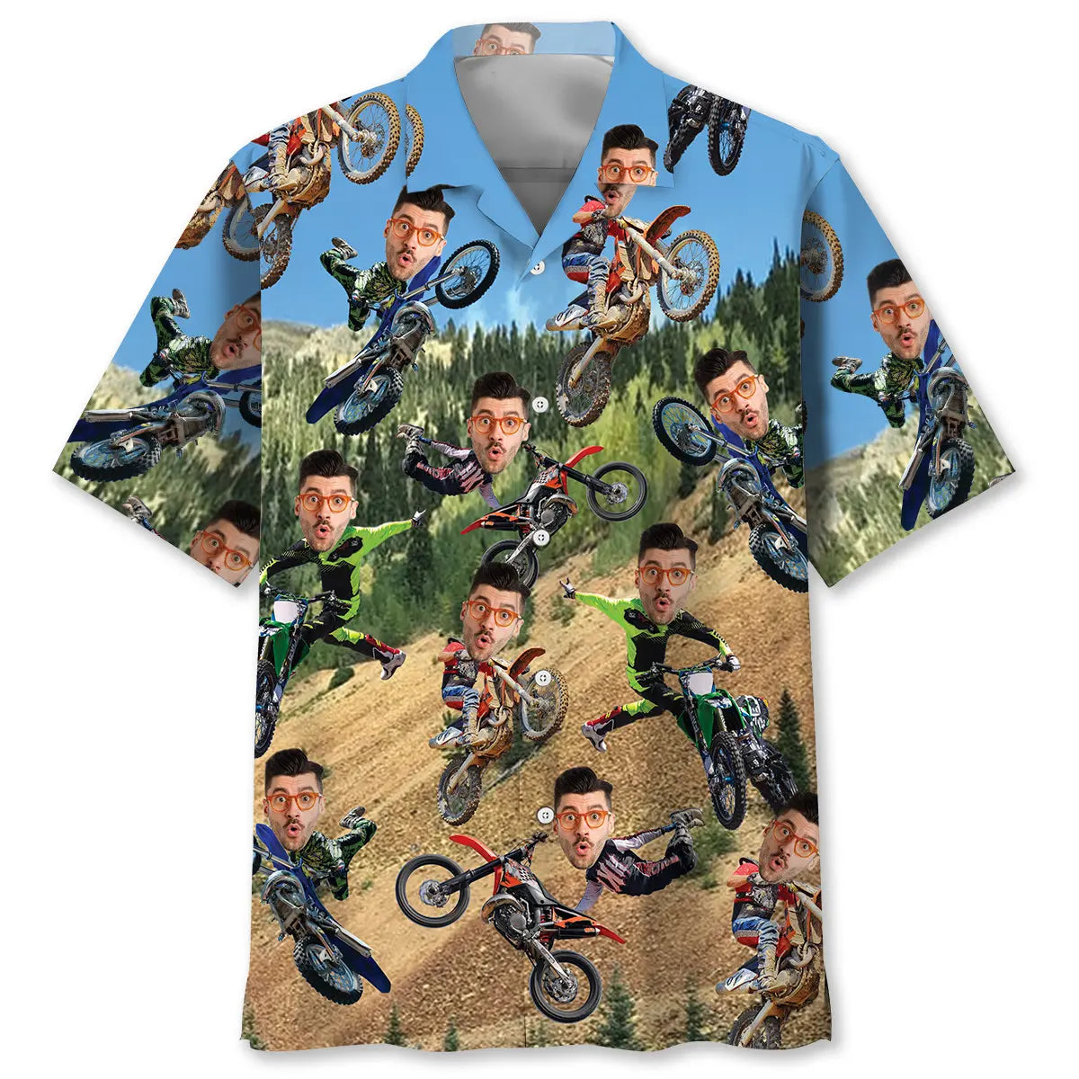 Dirt Trails Personalized Photo Face Hawaiian Shirt For Coastal Travel, Casual Events, And Comfortable Summer Wear