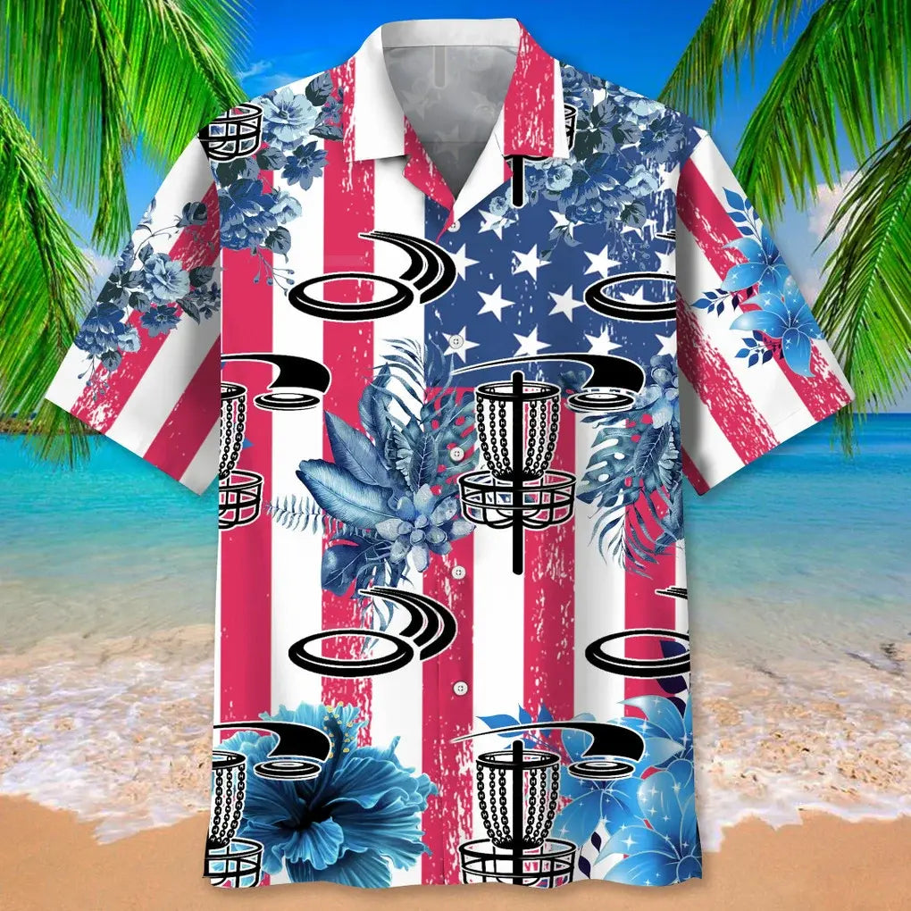 American Disc Golf Nature Hawaiian Shirt For Summer Vacation, Beach Travel, And Casual Wear