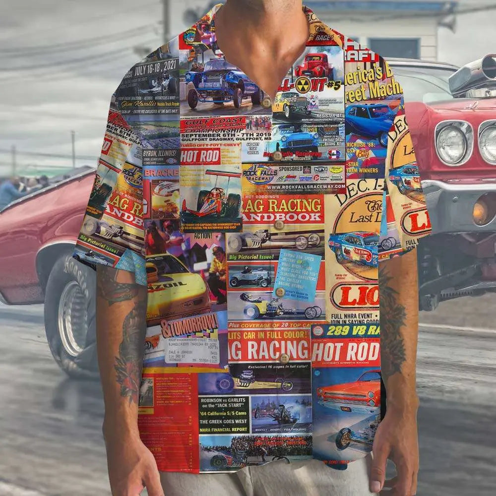 Island Drag Racing Magazine Aloha Hawaiian Shirt For Motorsport Events, Beach Travel, And Thoughtful Gift Giving