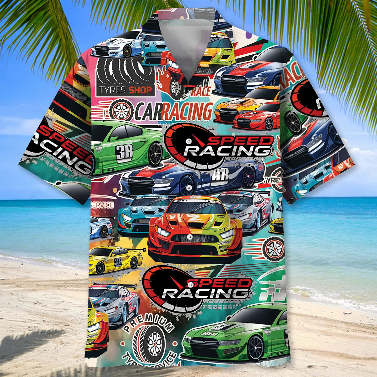 Drift Car Racing Hawaiian Shirt For Summer Vacation, Beach Travel, And Casual Wear