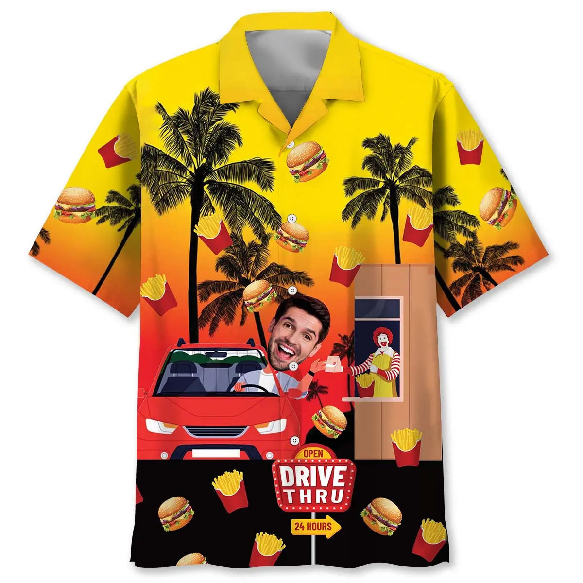 Drive Thru Fast Food Restaurant Personalized Photo Hawaiian Shirt For Summer Vacation, Beach Travel, And Casual Wear