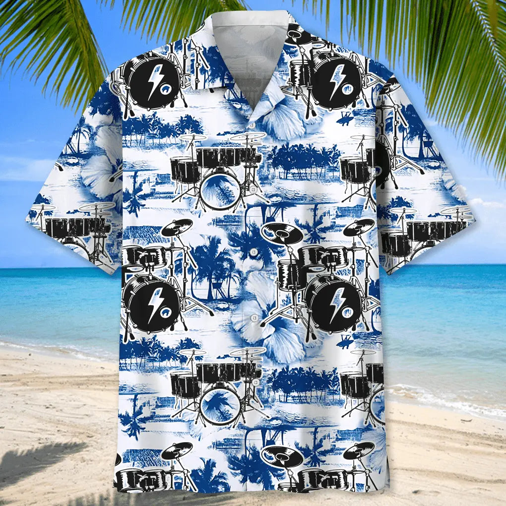 Drum Blue Nature Hawaiian Shirt For Beach Days, Summer Outings, And Thoughtful Gift Giving