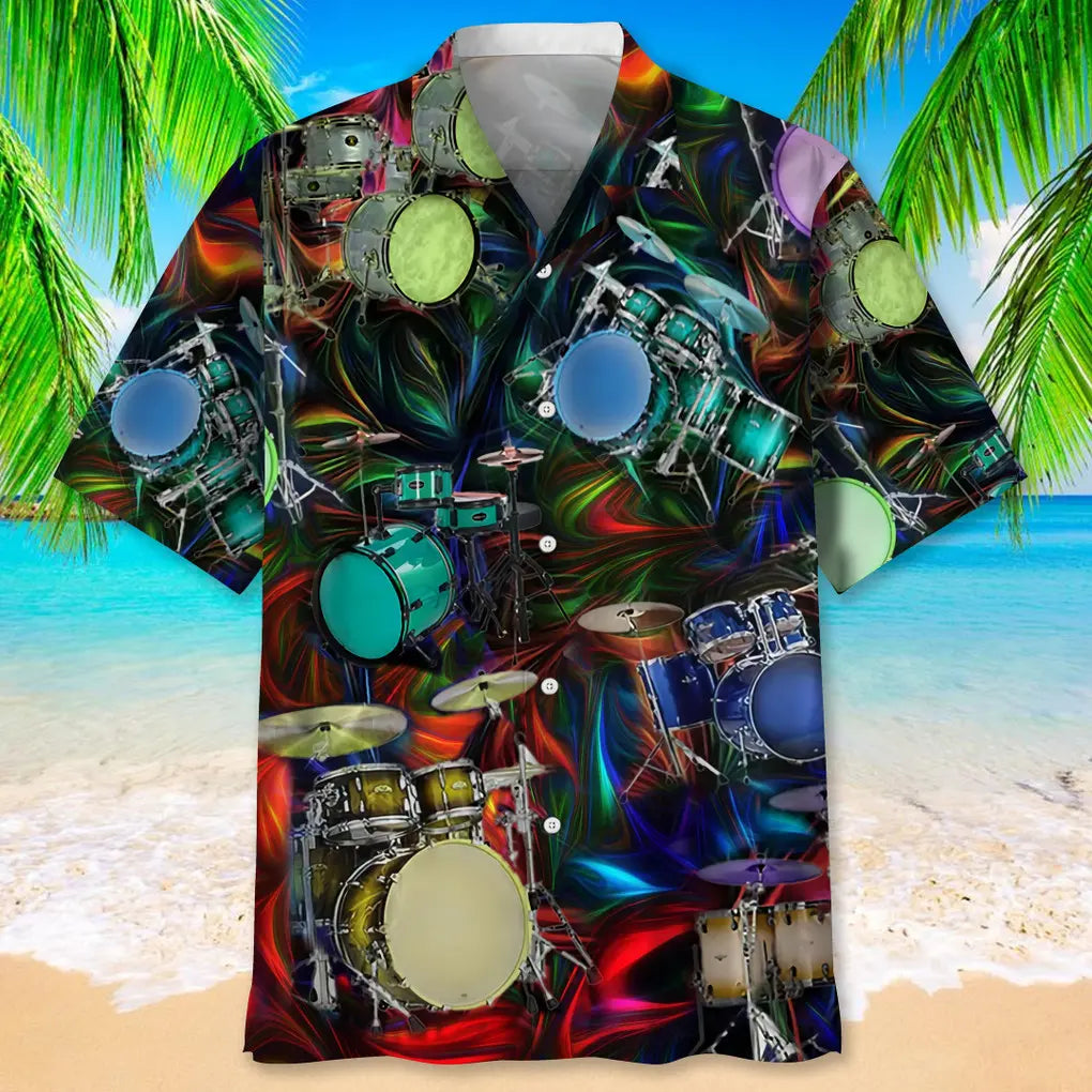 Drum Light Hawaiian Shirt For Creative Performers, Coastal Trips, And Casual Everyday Wear