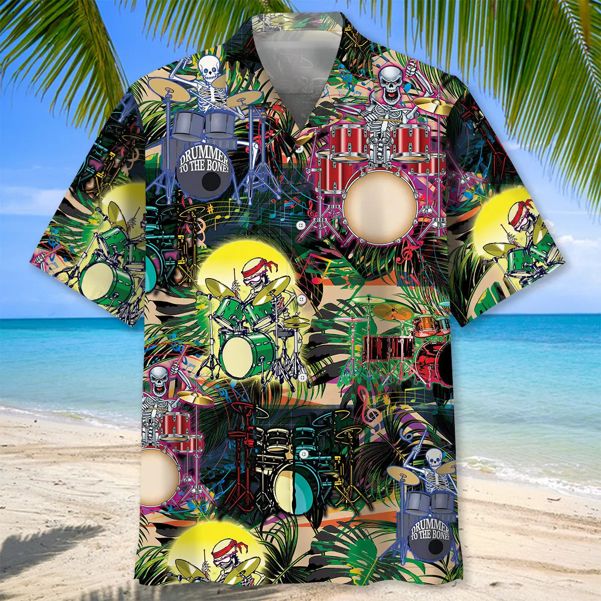 Drum Skeleton Hawaiian Shirt For Music Fans, Resort Parties, And Warm Weather Events