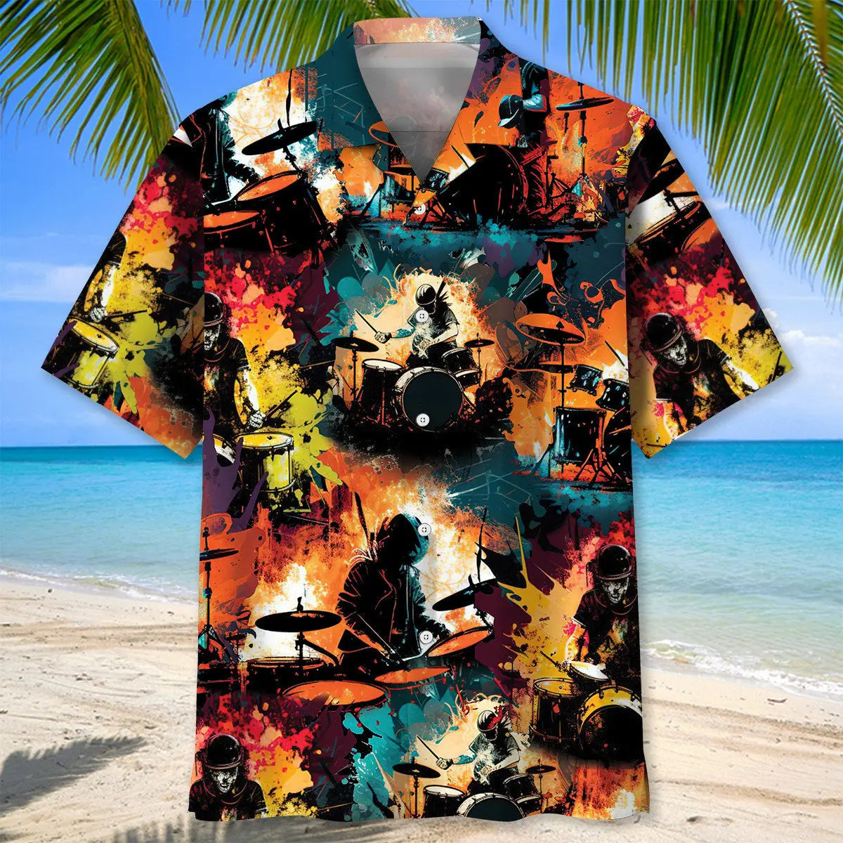 Watercolor Drum Hawaiian Shirt For Music Fans, Resort Parties, And Warm Weather Events