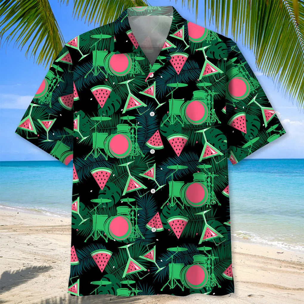Drum Watermelon Hawaiian Shirt For Creative Performers, Coastal Trips, And Casual Everyday Wear