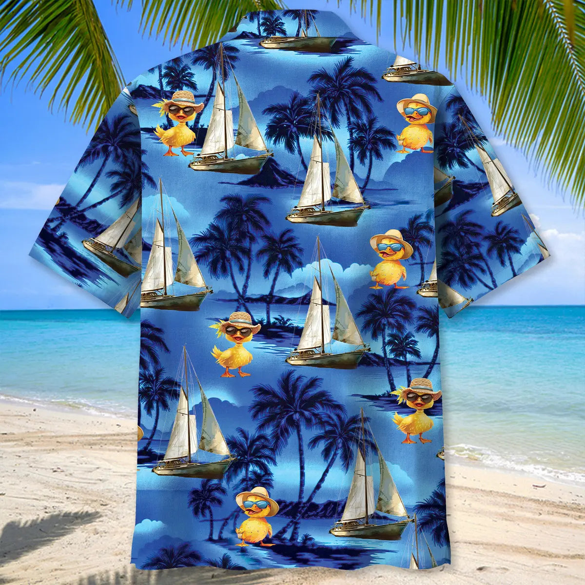 Vintage Duck Sailboat Hawaiian Shirt For Summer Vacation, Beach Travel, And Casual Wear