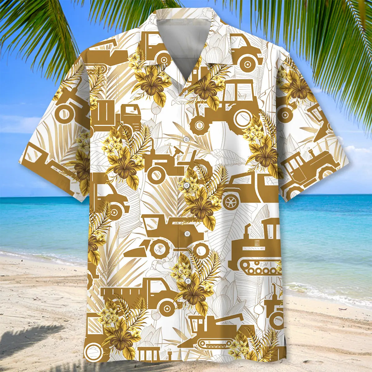 Tropical Farmer Vehicles Hawaiian Shirt For Summer Vacation, Beach Travel, And Casual Wear