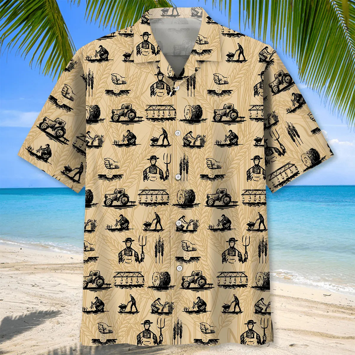 Vintage Farmer Hawaiian Shirt For Summer Vacation, Beach Travel, And Casual Wear