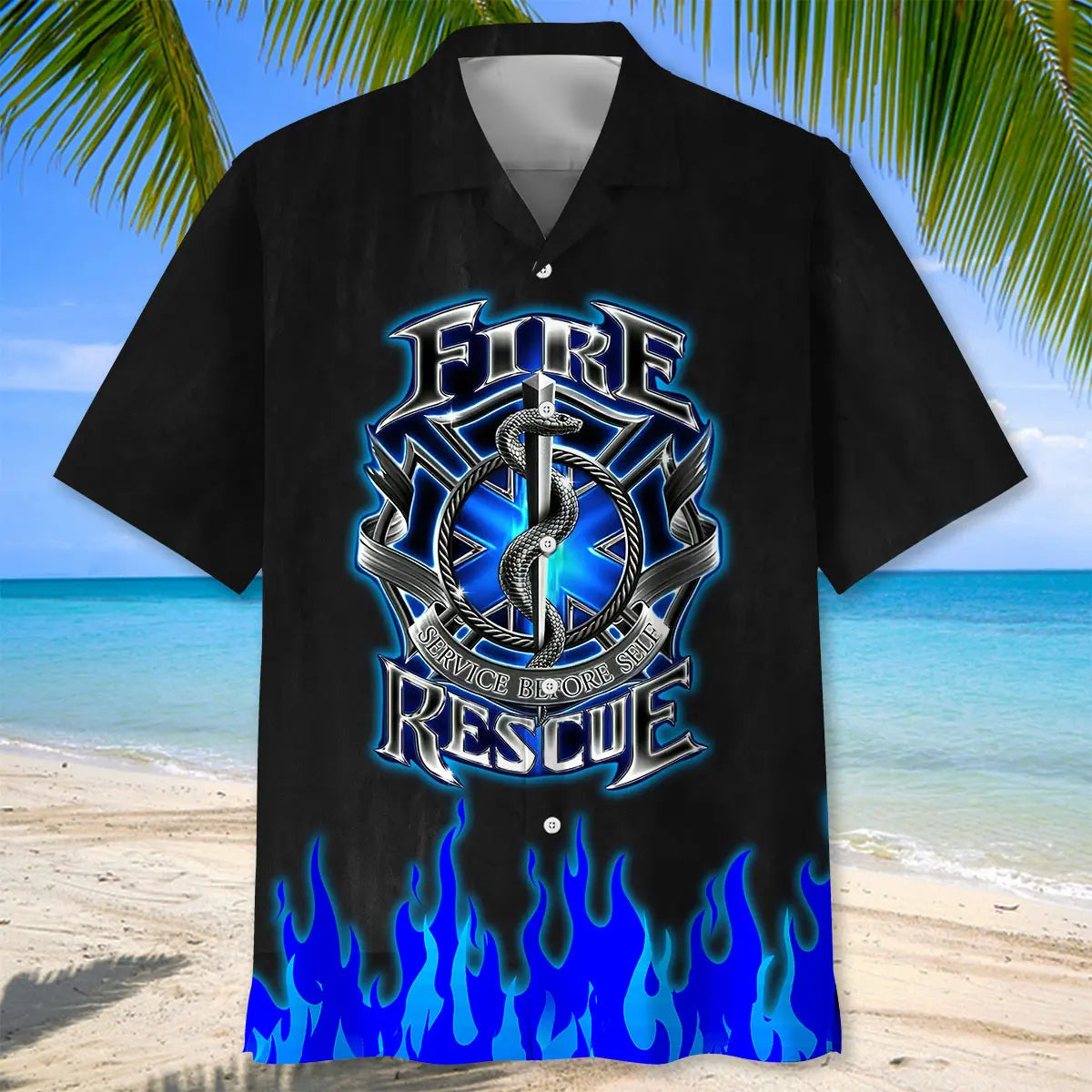 Fire Rescue Flames Hawaiian Shirt