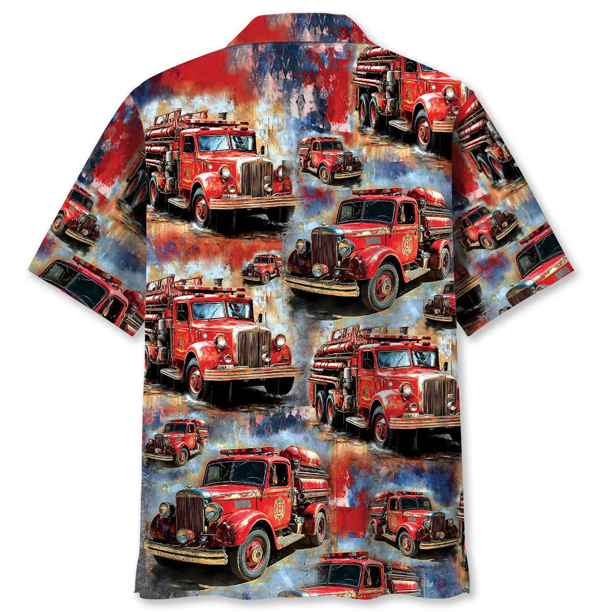 Vintage Fire Trucks Hawaiian Shirt For Summer Vacation, Beach Travel, And Casual Wear
