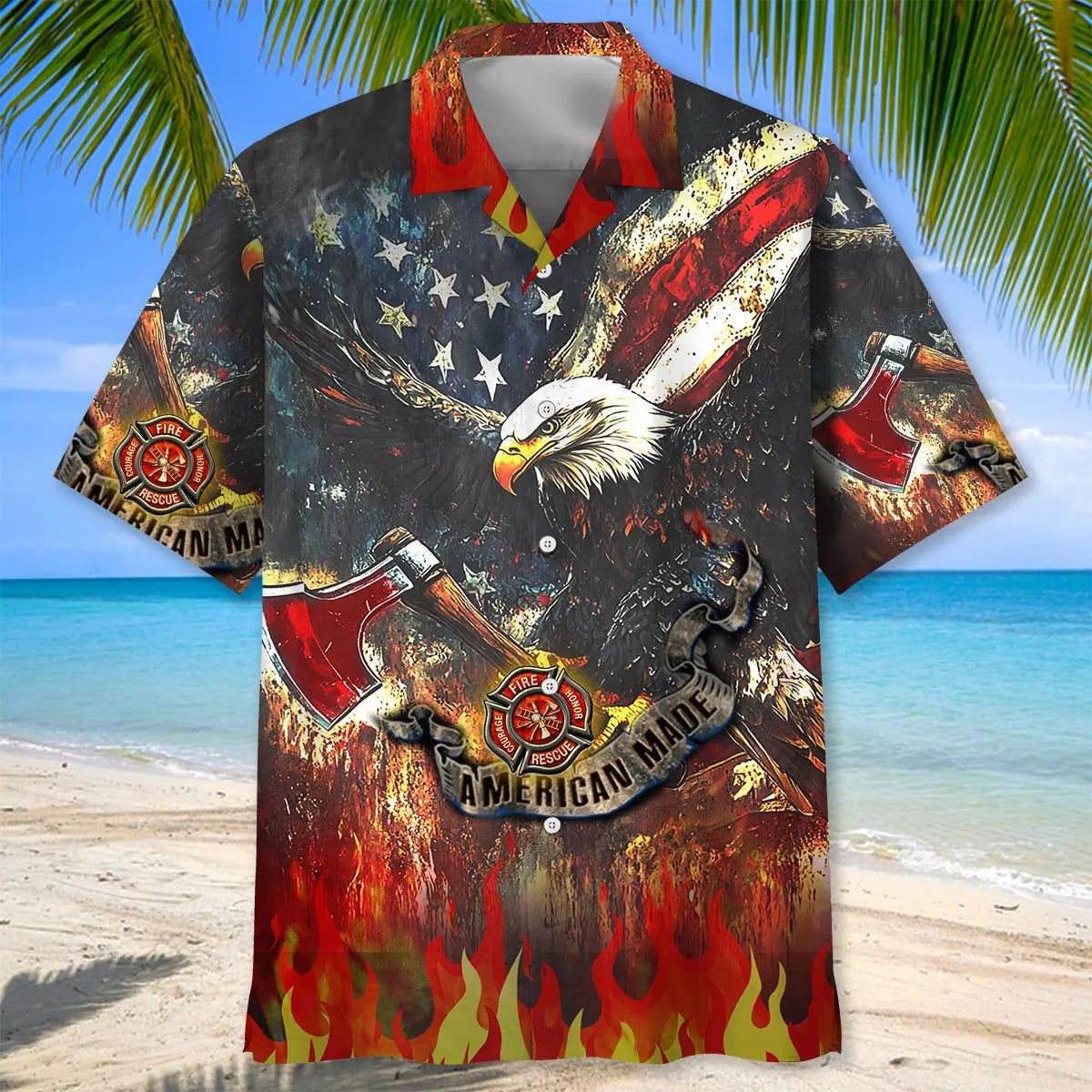 American Firefighter Eagle Hawaiian Shirt For Resort Trips, Coastal Parties, And Warm Weather Style