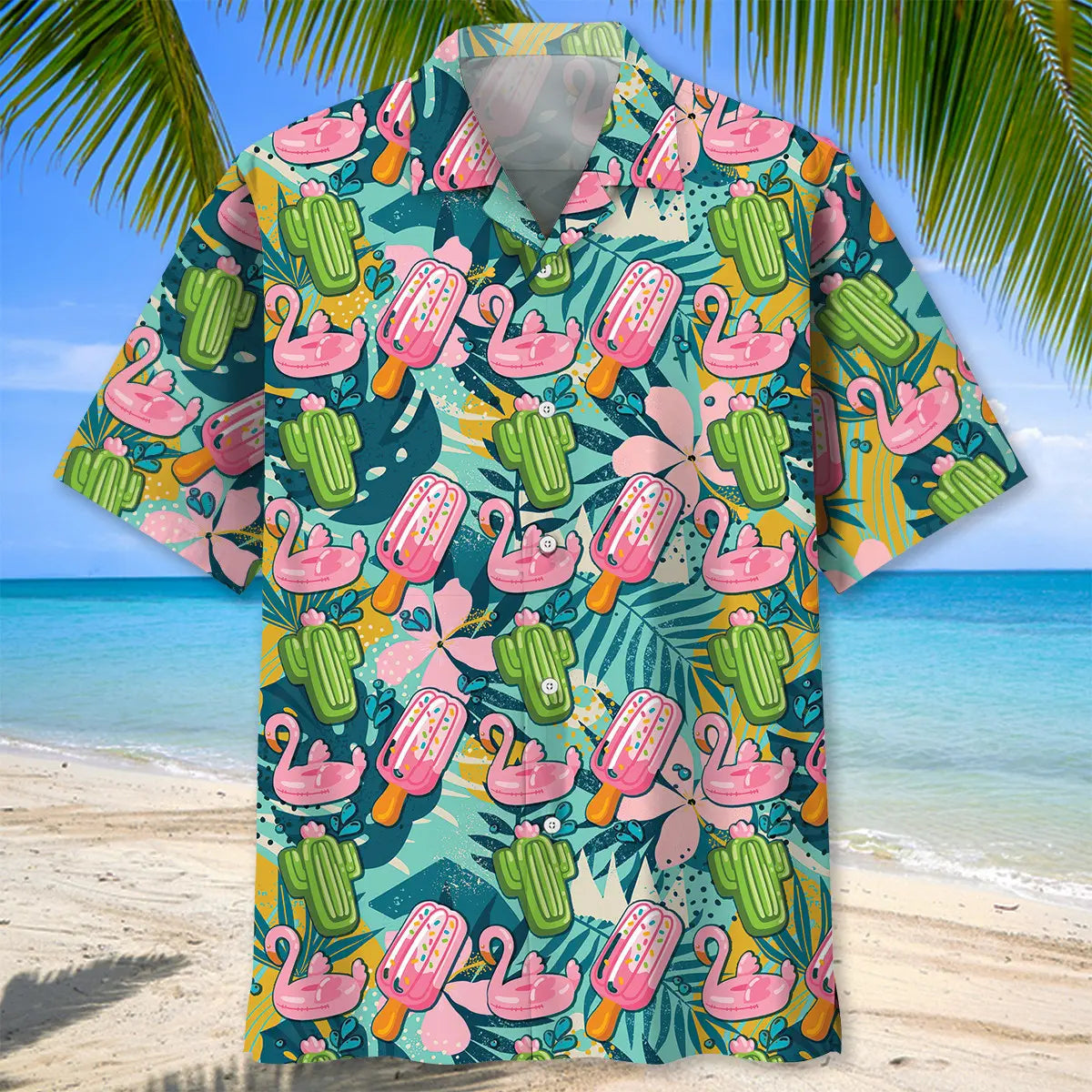 Flamingo Pink Ice Cream Hawaiian Shirt For Nature Fans, Resort Trips, And Comfortable Warm Weather Wear